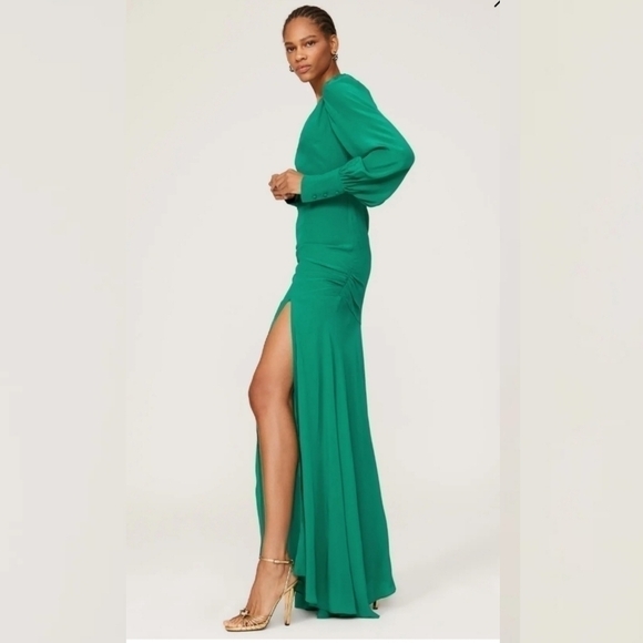 De La Vali Presley Green Drop Waist Long Gown Leg Slit Size 8 - Picture 10 of 10